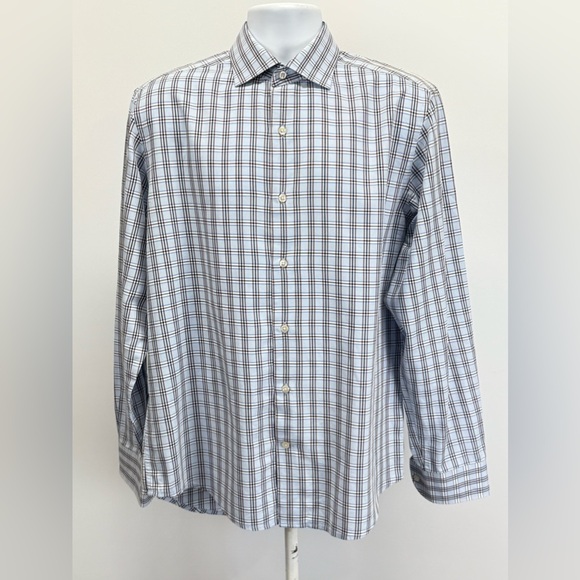 BLACK LABEL for SAKS 5th AVE. Men’s Blue plaid long sleeve button down size M. - Picture 1 of 12